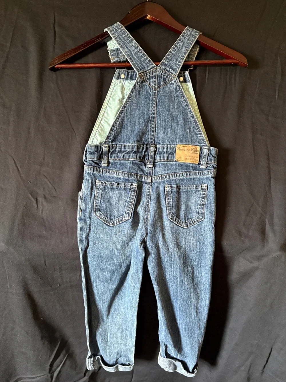 OshKosh B’gosh Girls 3T Denim Overalls Floral Embroidered Pocket Blue